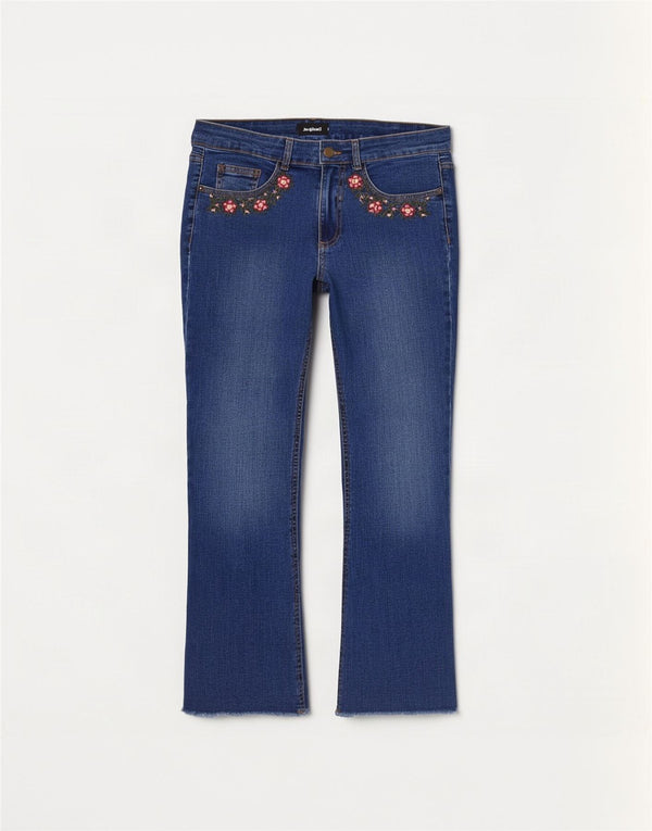 Desigual Womens Bootcut Jeans EU 38 Medium W28 L27 Blue Floral Cotton