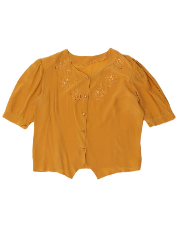 Bluză cămașă cu mânecă scurtă pentru femei Vintage UK 12 Medium Galben Floral