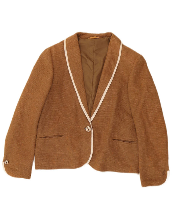 Vintage Damen 1 Knopf Blazer Jacke UK 14 Mittelbraun Ramie