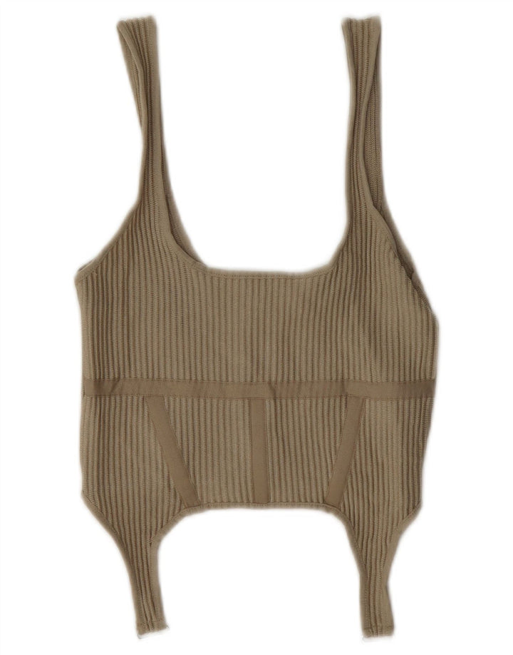 Zara Womens Crop Top UK 8 Small Beige Polyester