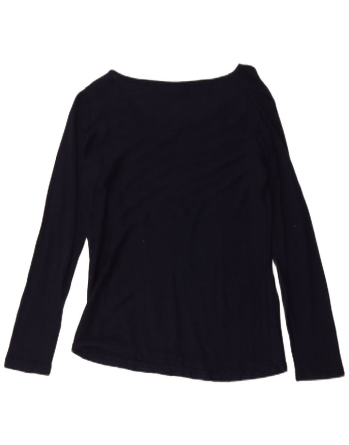 Zara Womens Top Long Sleeve UK 12 Medium Navy Blue Cotton