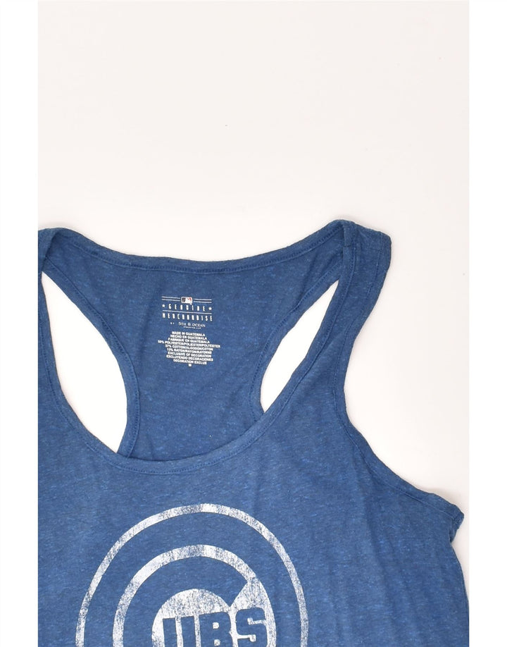 MAJESTIC Womens Graphic Vest Top UK 14 Medium Blue Flecked | Vintage Genuine Merchandise | Thrift | Second-Hand Genuine Merchandise | Used Clothing | Messina Hembry 