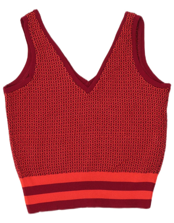 Zara Womens Crop Knit Vest Top UK 10 Small Red Geometric Viscose