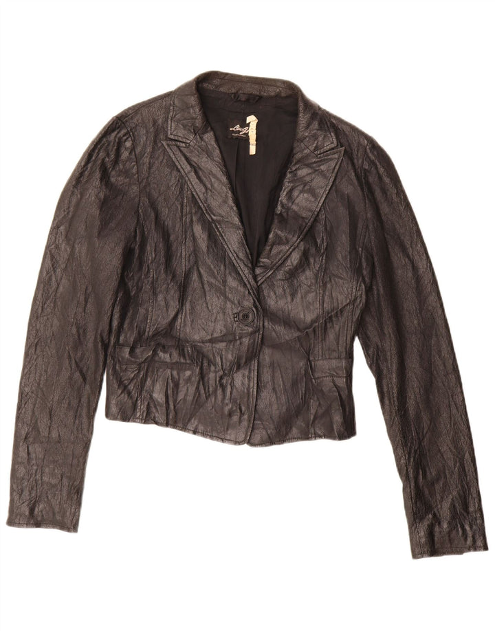 Liu Jo Womens Crop 1 Button Faux Leather Blazer Jacket IT 46 Large Black