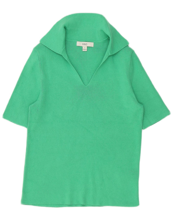 Marks & Spencer Womens Polo Shirt UK 12 Medium Green Cotton