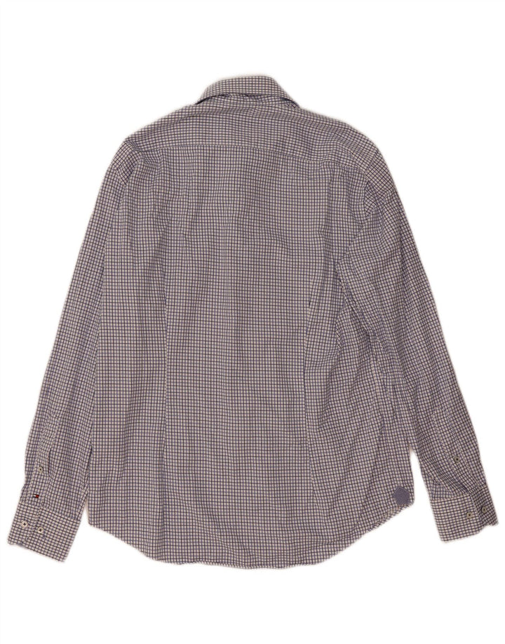 Tommy Hilfiger Mens Fitted Shirt Size 41/16 Large Blue Check