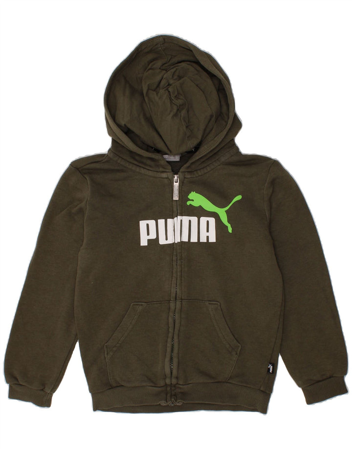 PUMA Boys Graphic Zip Hoodie Sweater 5-6 Years Khaki Cotton Vintage Puma and Second-Hand Puma from Messina Hembry 