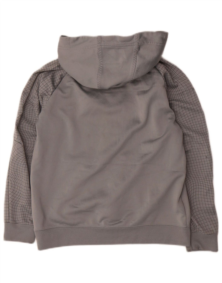 NIKE Boys Graphic Hoodie Jumper 12-13 Years Large Grey Check Polyester