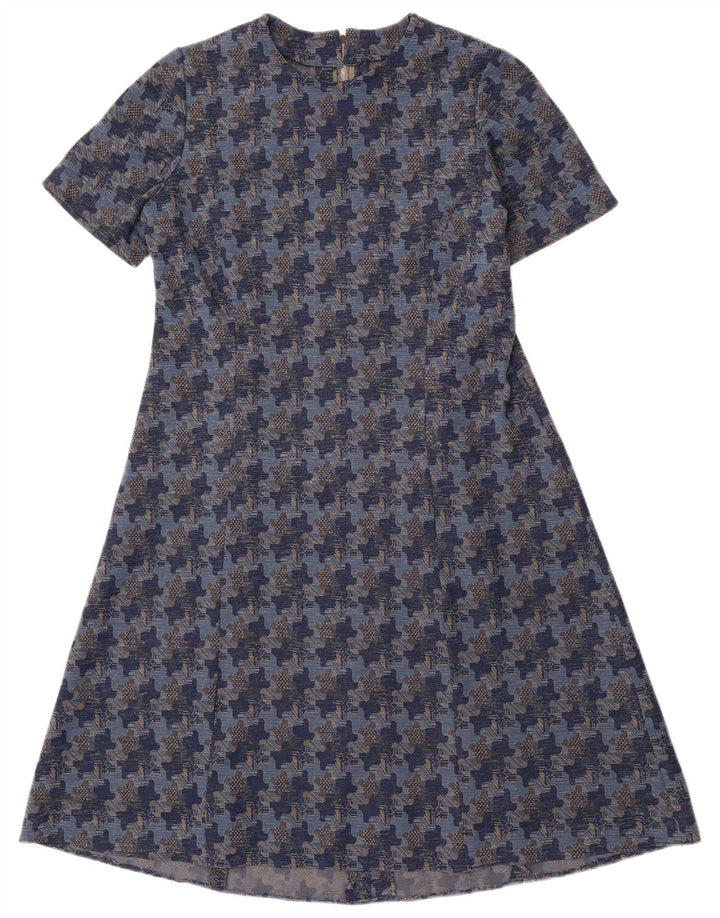 VINTAGE Womens Abstract Pattern A-Line Dress UK 14 Medium Navy Blue