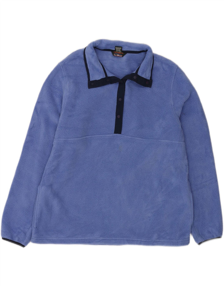 L.L.BEAN Maglione in pile da donna con collo a bottoni UK 14 Poliestere blu medio