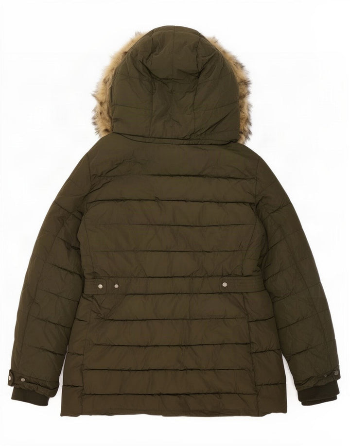 Zara Veste matelassée à capuche pour femme UK 16 Large Kaki Polyester