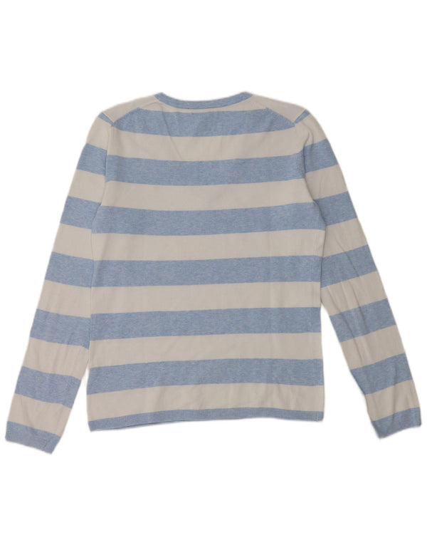 Tommy Hilfiger Womens V-Neck Jumper Sweater UK 10 Small Blue Striped Cotton