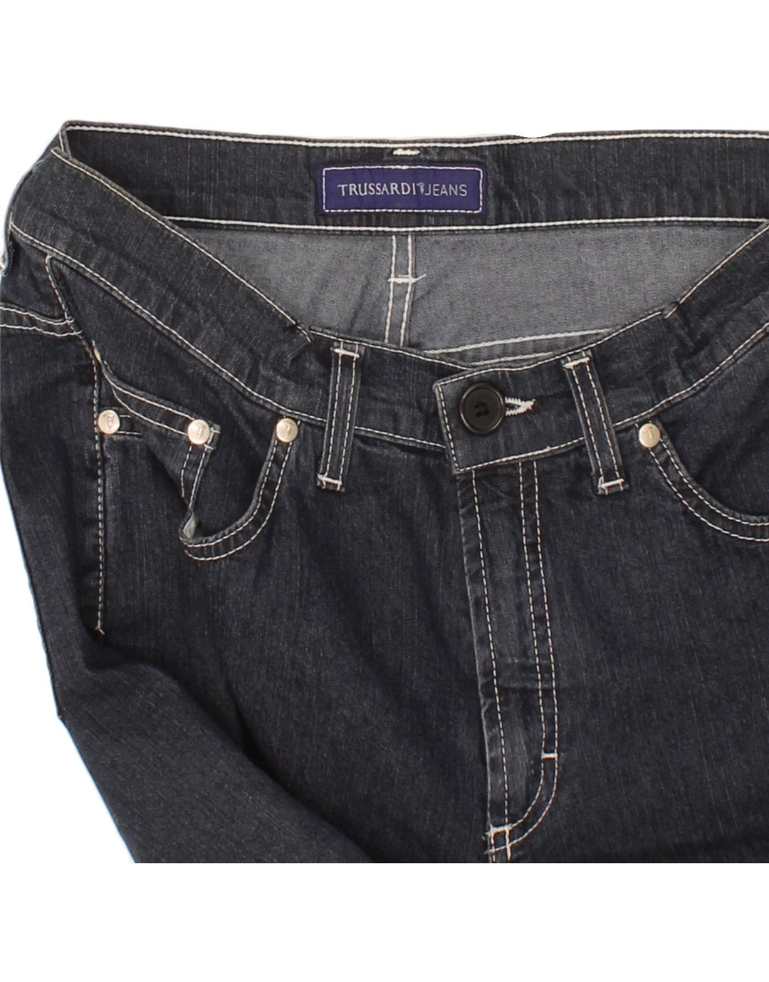 TRUSSARDI Womens Slim Jeans W31 L29 Navy Blue Vintage Trussardi and Second-Hand Trussardi from Messina Hembry 