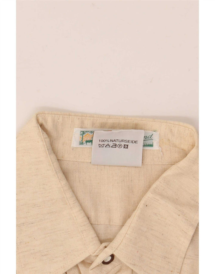 Vintage Mens Shirt Size 40 Medium Beige Silk