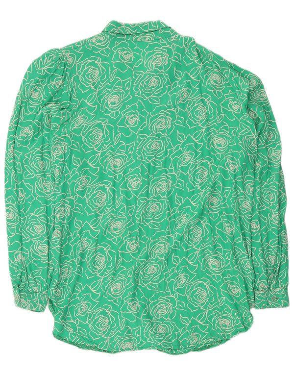 Camicetta vintage da donna a maniche lunghe UK 14 verde medio floreale