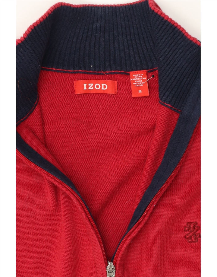 IZOD Mens Zip Neck Jumper Sweater Medium Red Colourblock Cotton Vintage Izod and Second-Hand Izod from Messina Hembry 