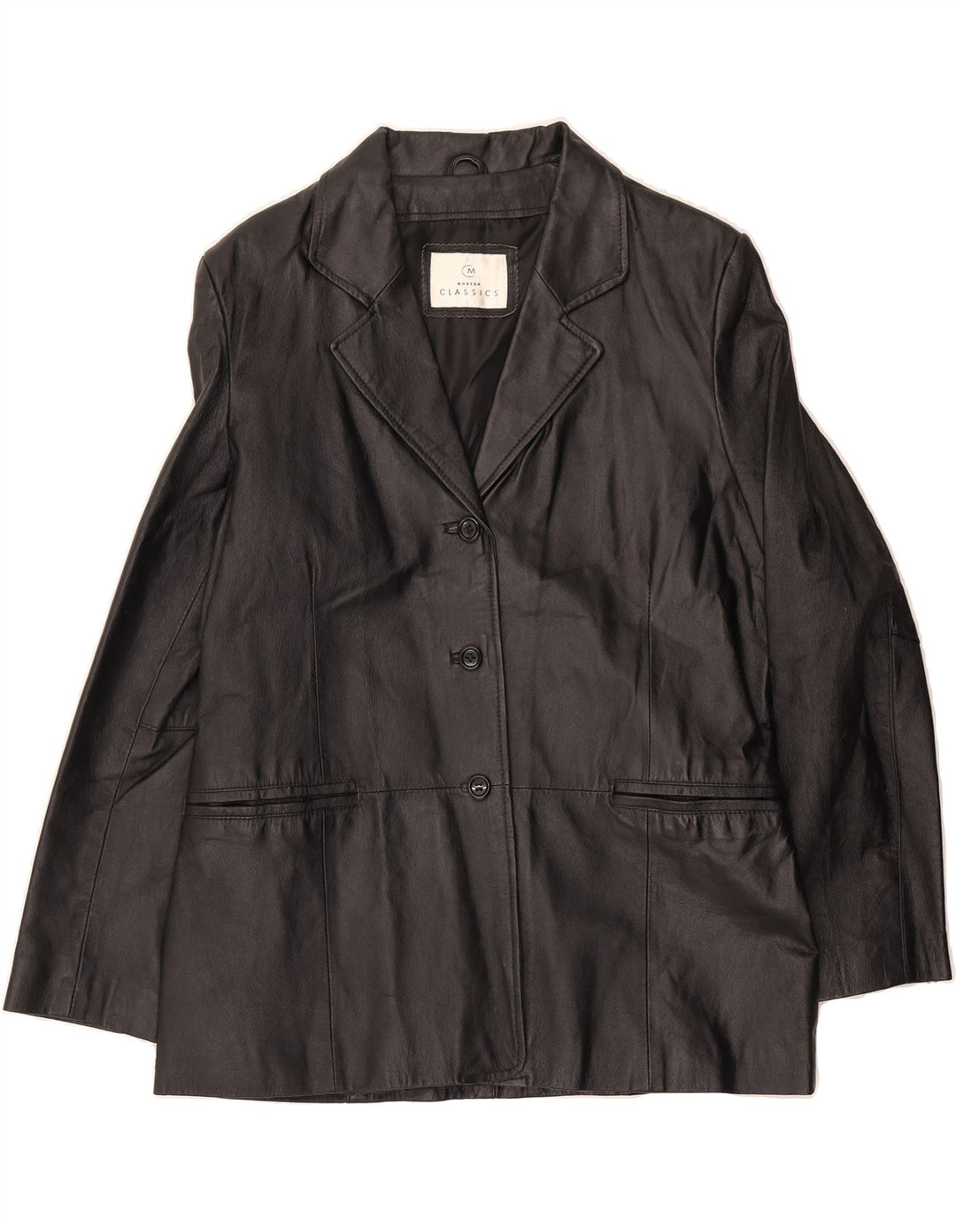 CLASSICS Womens Leather 3 Button Blazer Jacket UK 14 Medium Black Leather Vintage Classics and Second-Hand Classics from Messina Hembry 