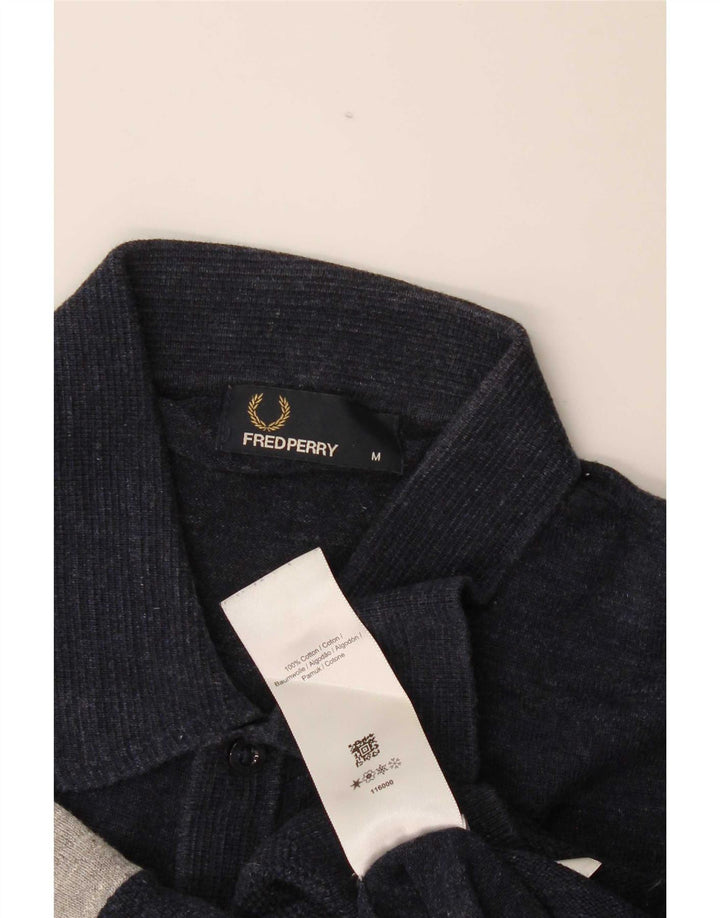 Fred Perry Mens Polo Shirt Medium Navy Blue Colourblock Cotton