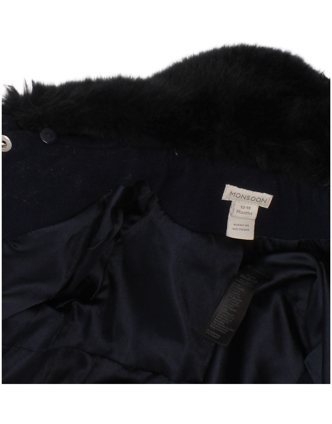 MONSOON Baby Girls Overcoat 12-18 Months Navy Blue Polyester