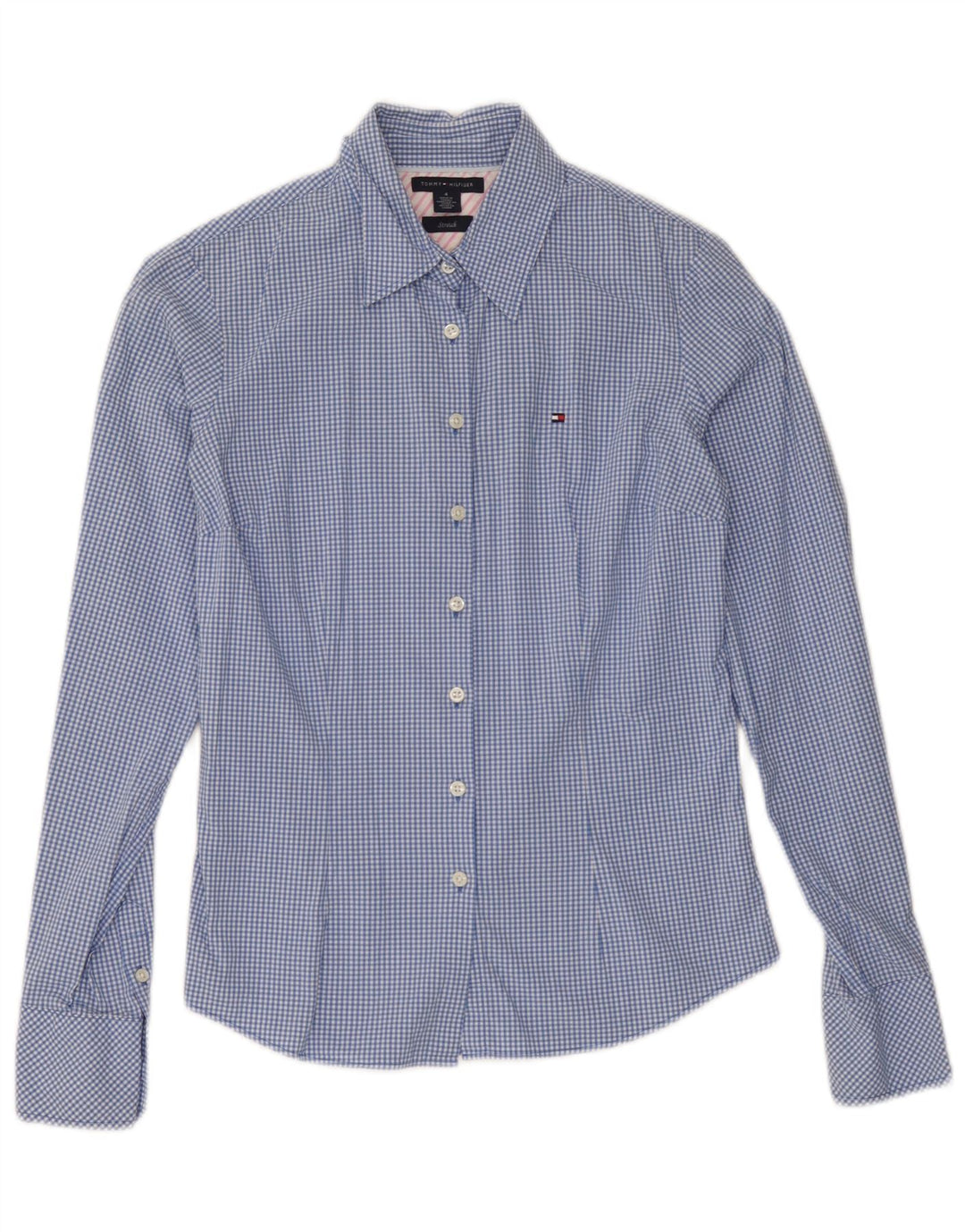 Tommy Hilfiger Womens Shirt US 4 Small Blue Gingham Cotton