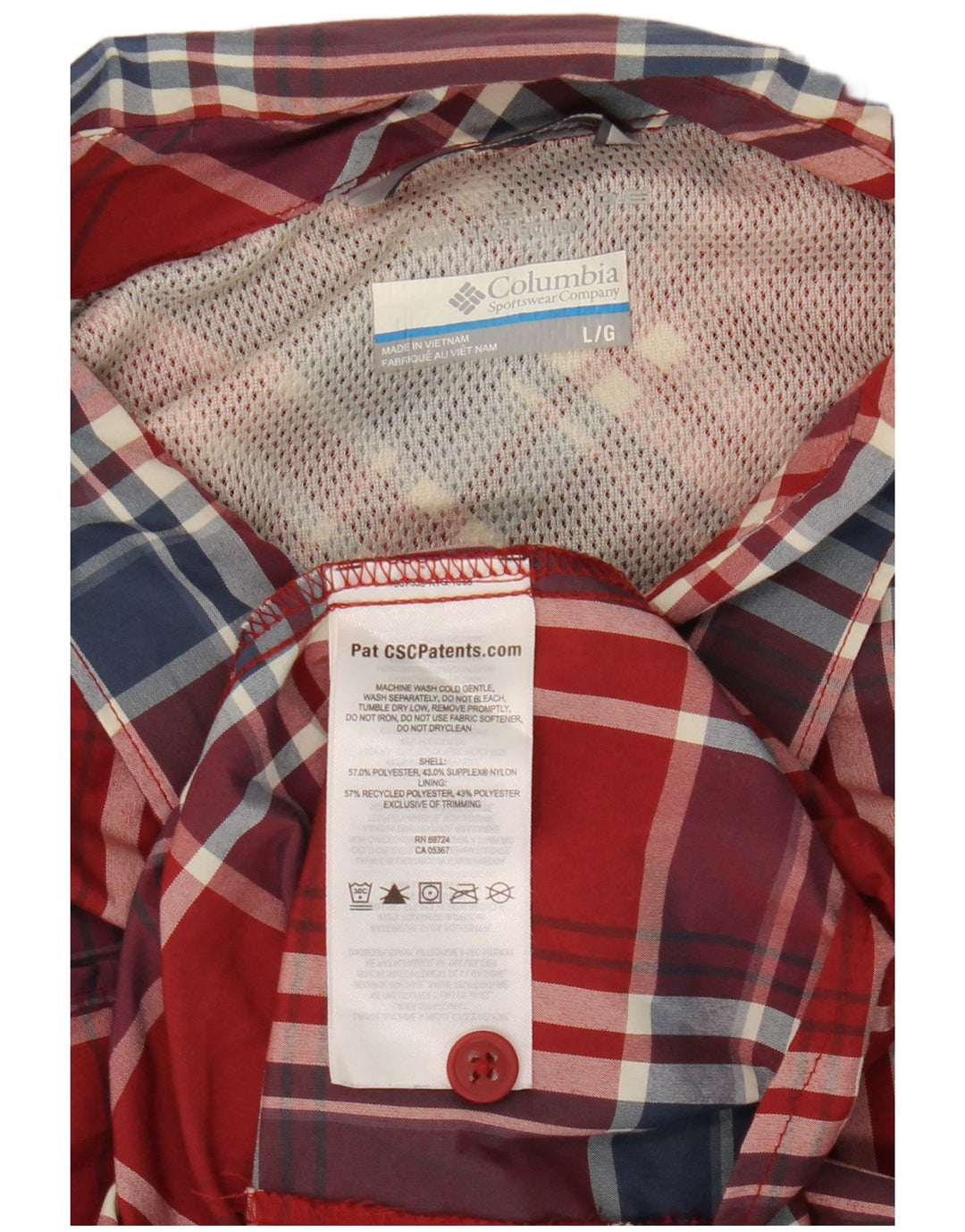 Columbia Mens Shirt Large Red Check Polyester