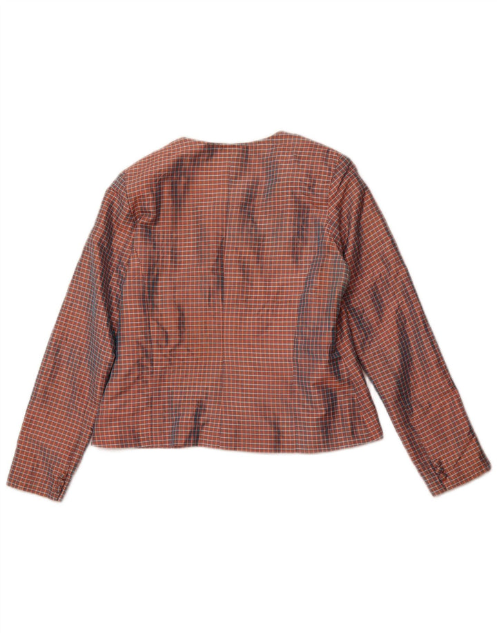 VINTAGE Womens 5 Button Blazer Jacket UK 12 Medium Orange Check Silk