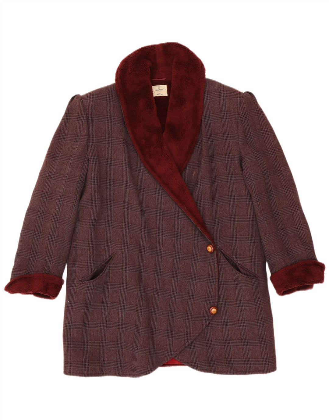 Cerruti 1881 Womens Overcoat UK 14 Medium Burgundy Check