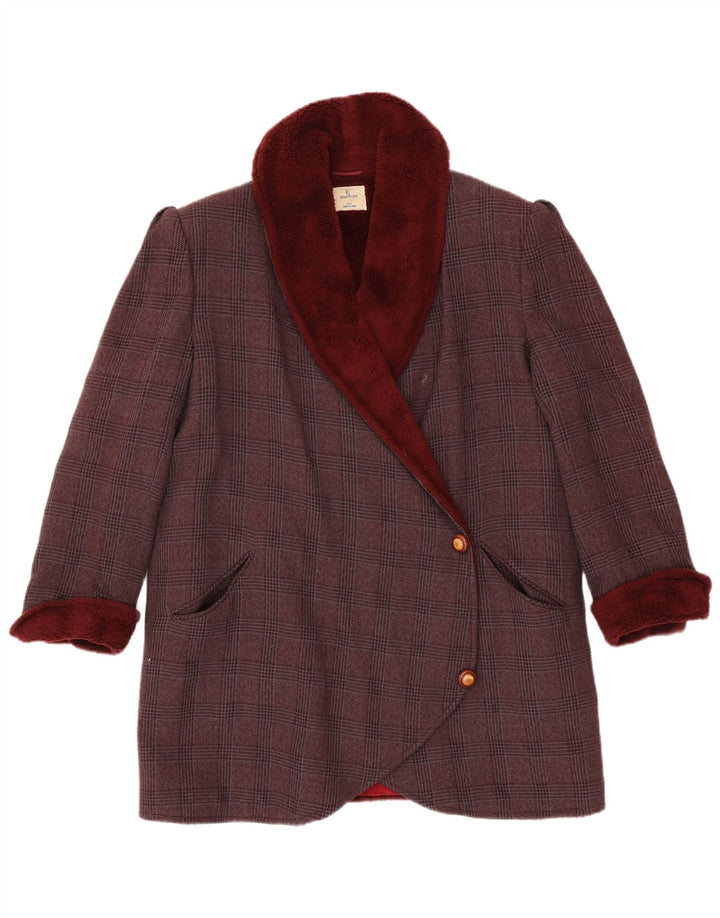 Cerruti 1881 Womens Overcoat UK 14 Medium Burgundy Check