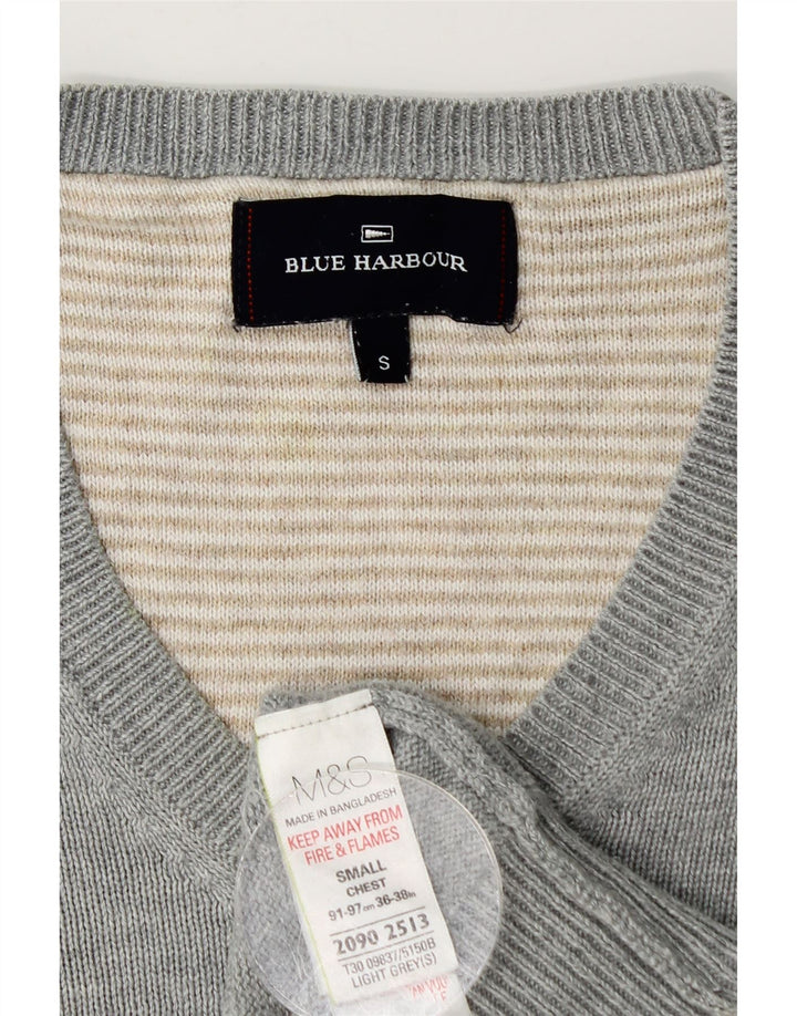 Marks & Spencer Mens Blue Harbour V-Neck Jumper Sweater Small Grey Cotton