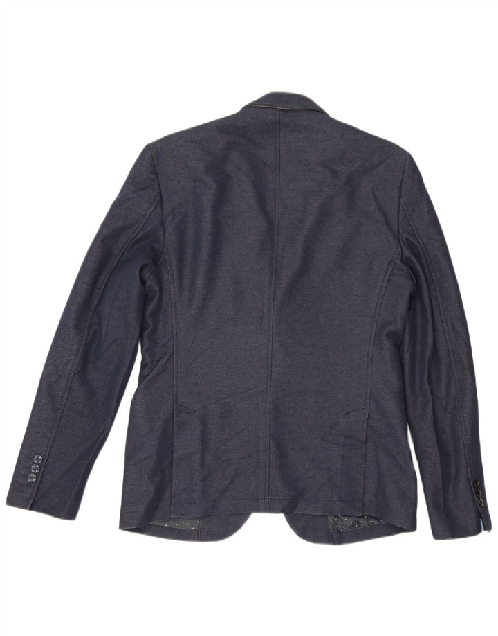 Zara Mens 2 Button Blazer Jacket EU 52 Large Navy Blue Polyester
