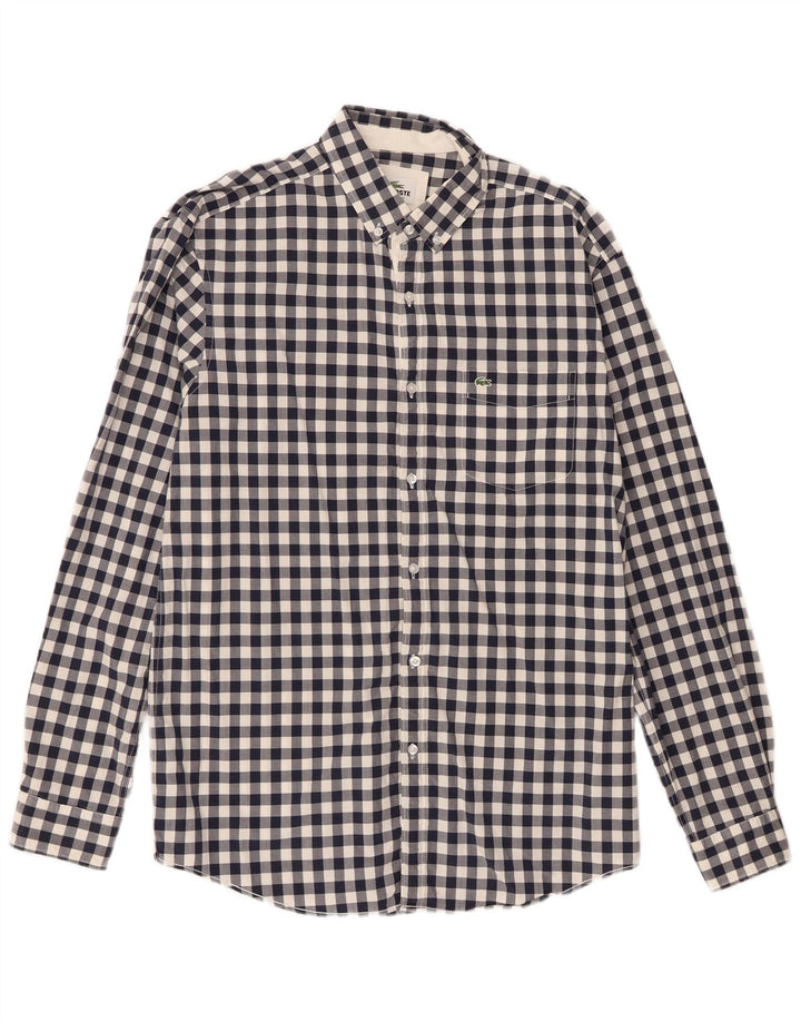 Lacoste Herren-Hemd mit normaler Passform, Größe 40, mittelmarineblaue Gingham-Baumwolle