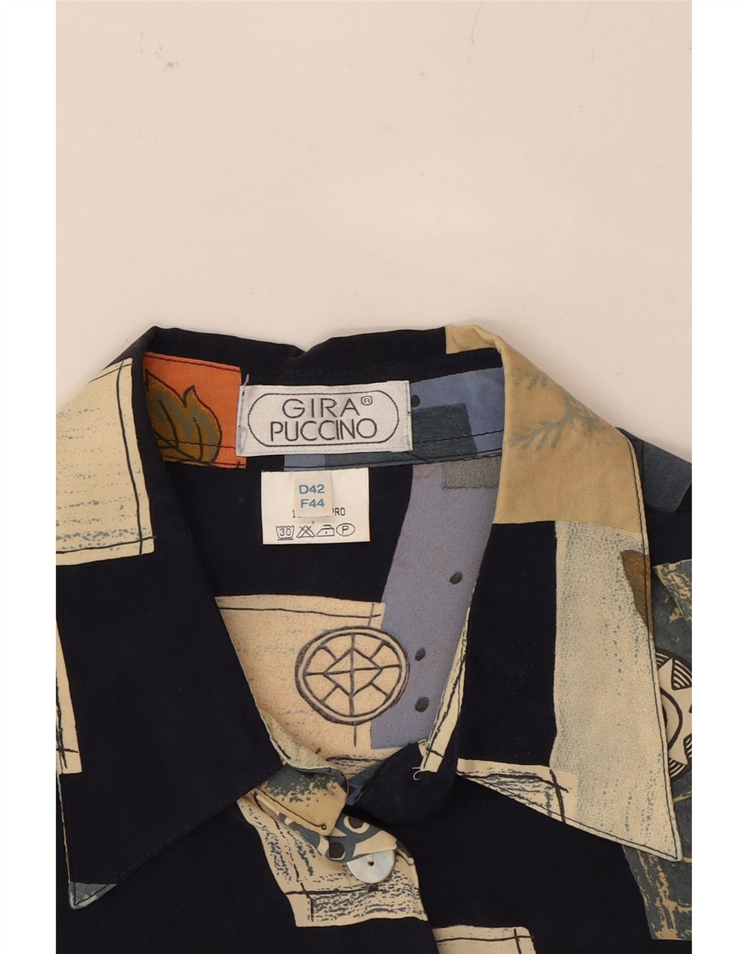 GIRA PUCCINO Womens Shirt Blouse EU 42 Large Black Patchwork Cupro Vintage Gira Puccino and Second-Hand Gira Puccino from Messina Hembry 