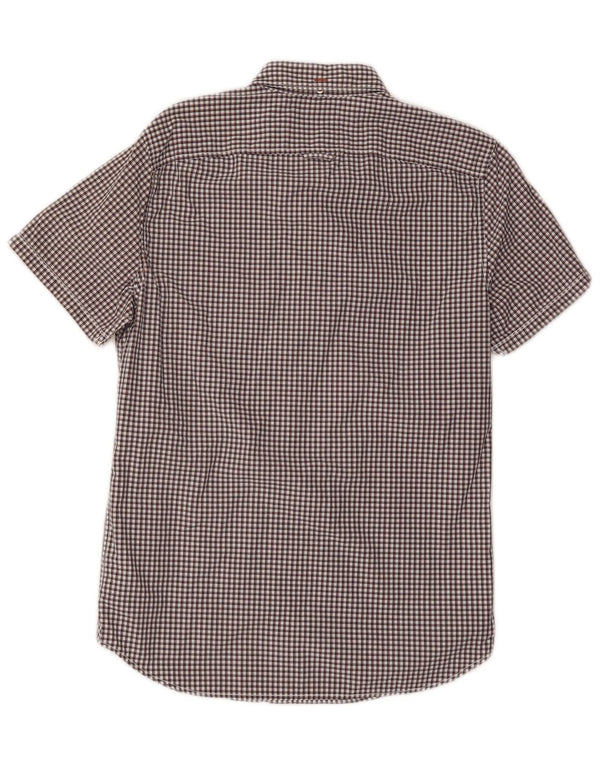 Timberland Mens Short Sleeve Slim Fit Shirt Small Brown Gingham Cotton