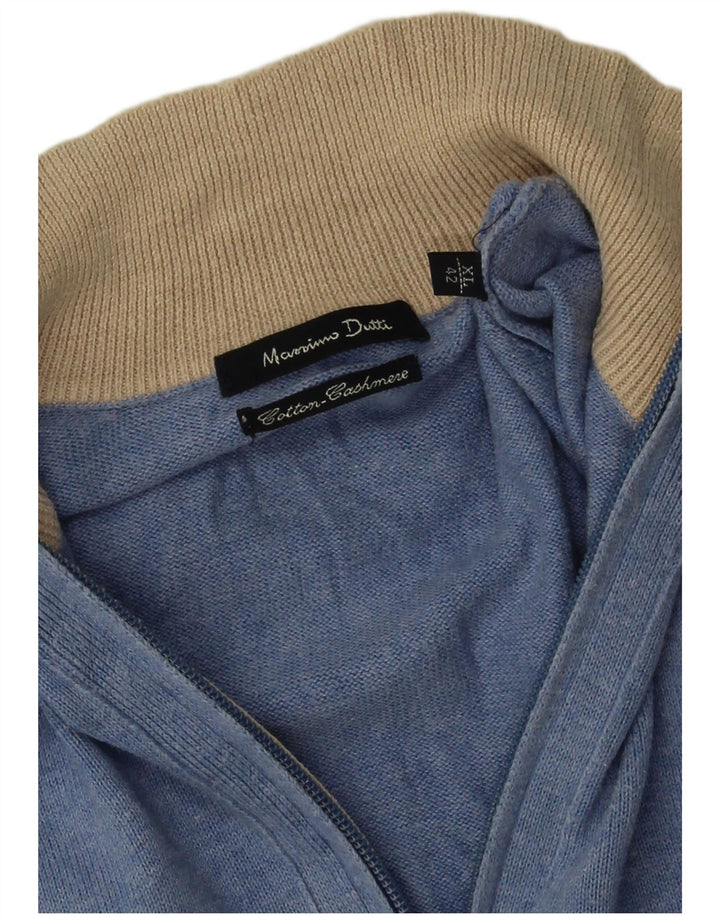 Massimo Dutti Mens Zip Neck Jumper Sweater XL Blue Cotton