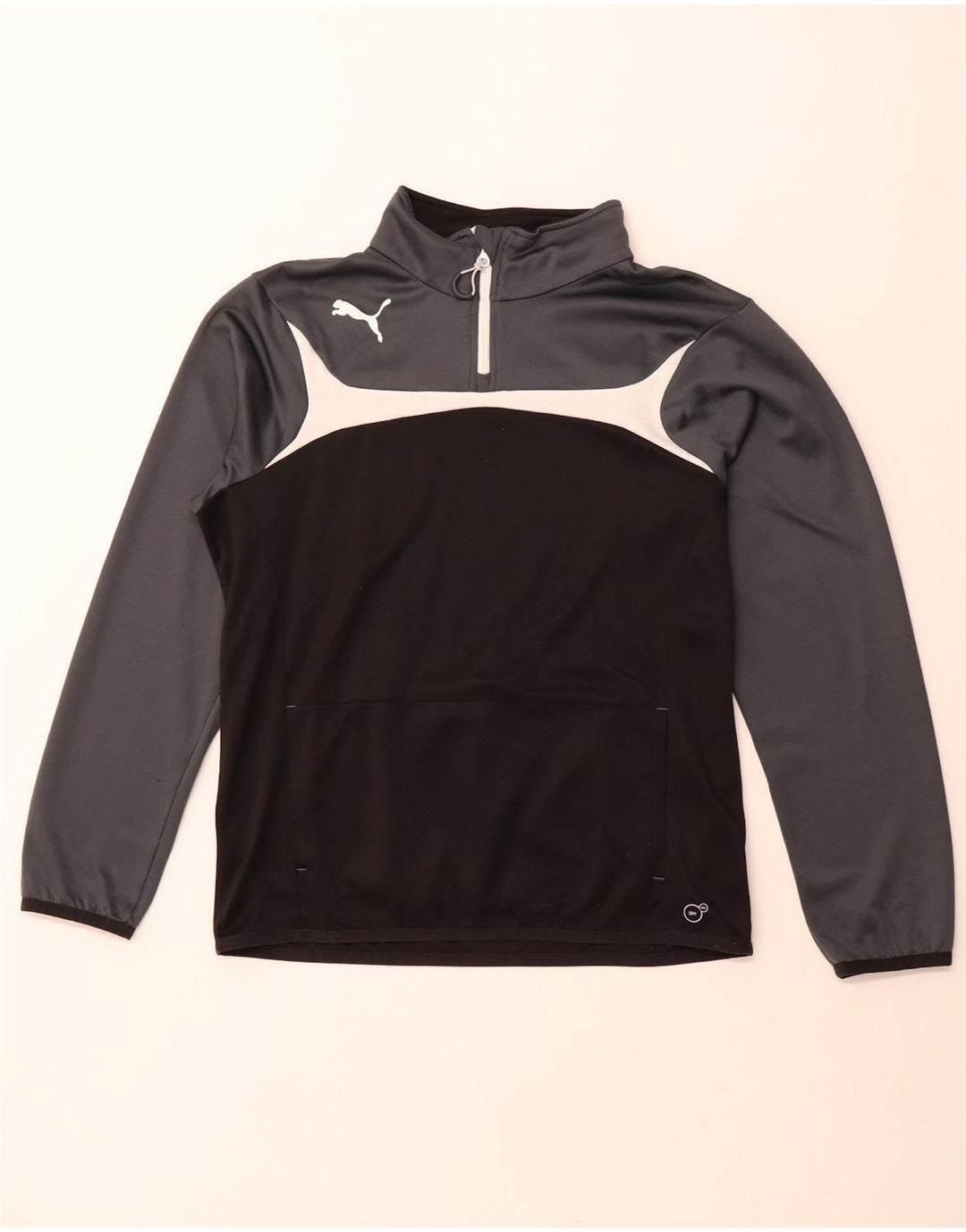 PUMA Mens Zip Neck Pullover Tracksuit Top Medium Black Colourblock