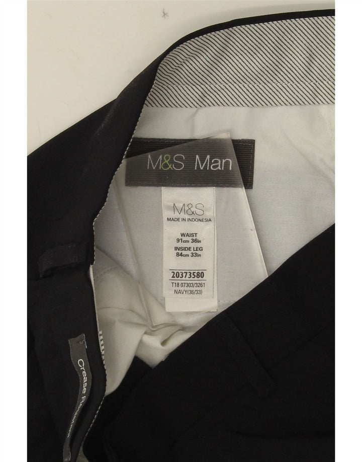 Marks & Spencer Mens Straight Suit Trousers W36 L33 Navy Blue Polyester