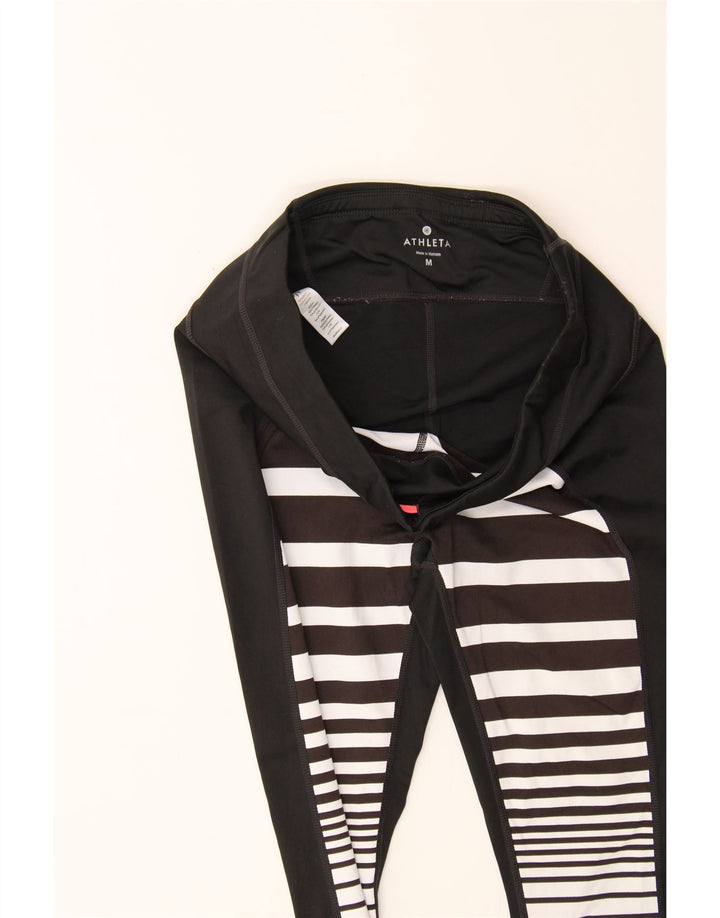 ATHLETA Womens Capri Leggings UK 14 Medium Black Striped Polyester Vintage Athleta and Second-Hand Athleta from Messina Hembry 
