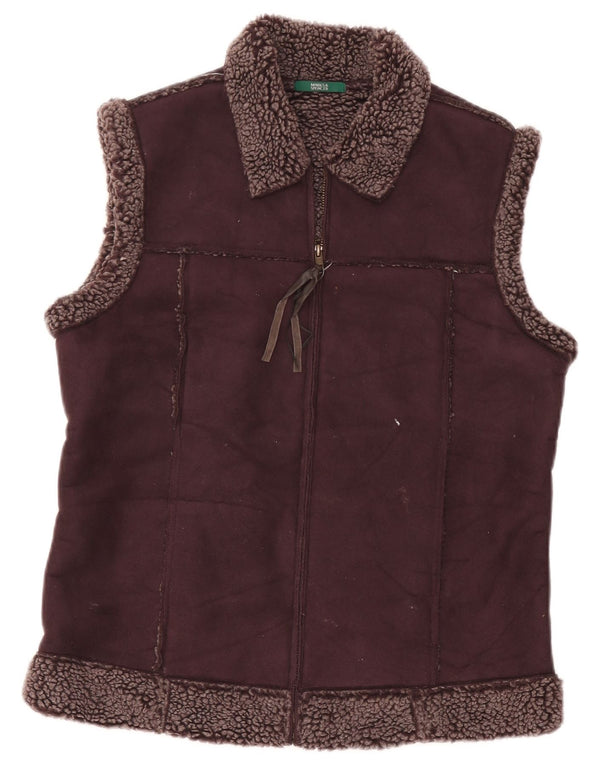 Marks & Spencer Womens Sherpa Gilet UK 12 Medium Burgundy Polyester