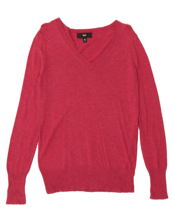 MOSSIMO Womens V-Neck Jumper Sweater UK 12 Medium Pink Nylon Vintage Mossimo and Second-Hand Mossimo from Messina Hembry 