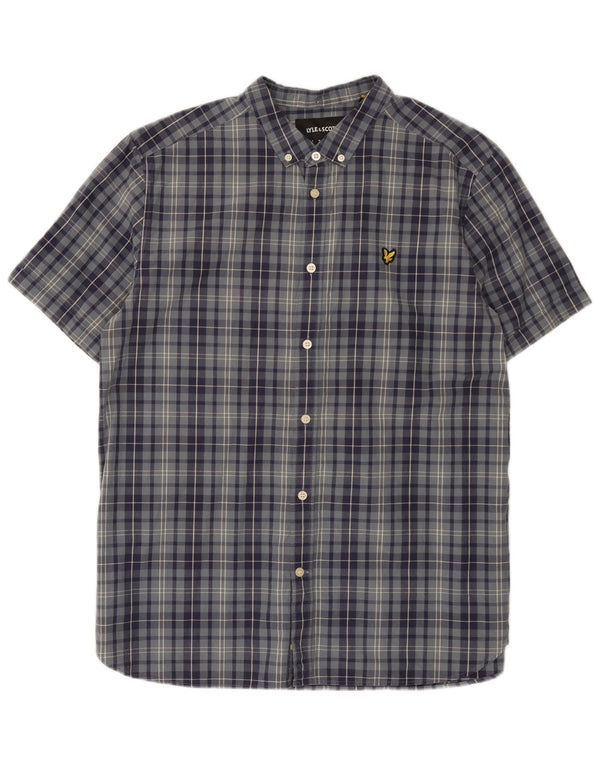 Lyle & Scott Mens Short Sleeve Regular Fit Shirt XL Blue Plaid Cotton
