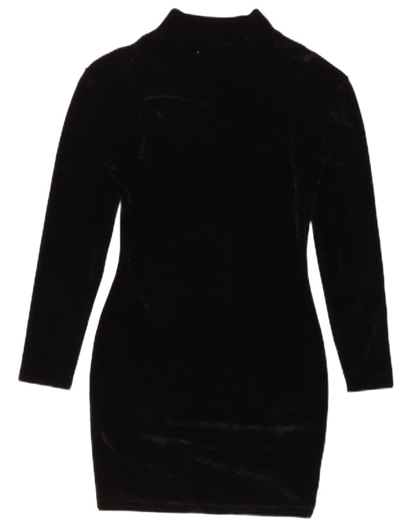 Abito aderente in velluto a maniche lunghe da donna Onyx UK 12 Acetato nero medio