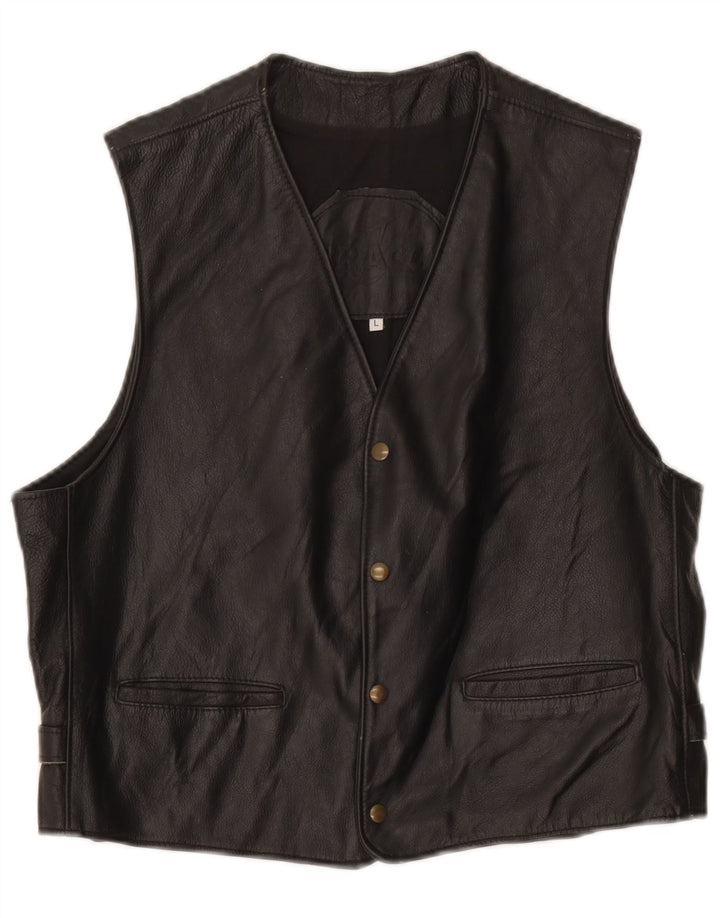 Gilet in pelle da uomo grande nero