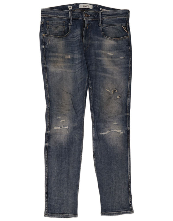 Replay Mens Anbass Distressed Slim farmer W34 L32 kék pamut