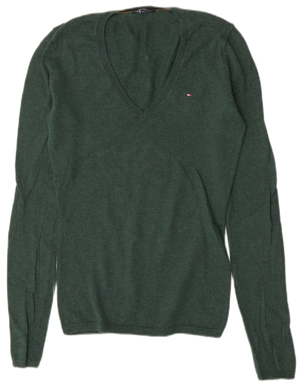 Tommy Hilfiger Damen-Pullover mit normaler Passform und V-Ausschnitt, Gr. 6, XS, Grün