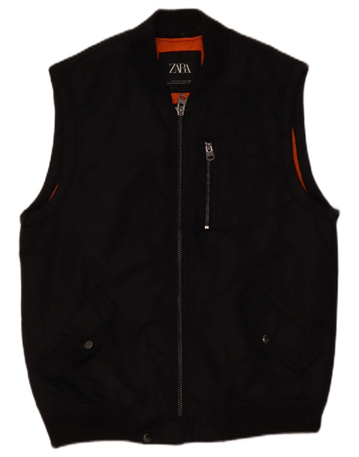 Zara Mens Utility Gilet UK 36 Small Black Nylon