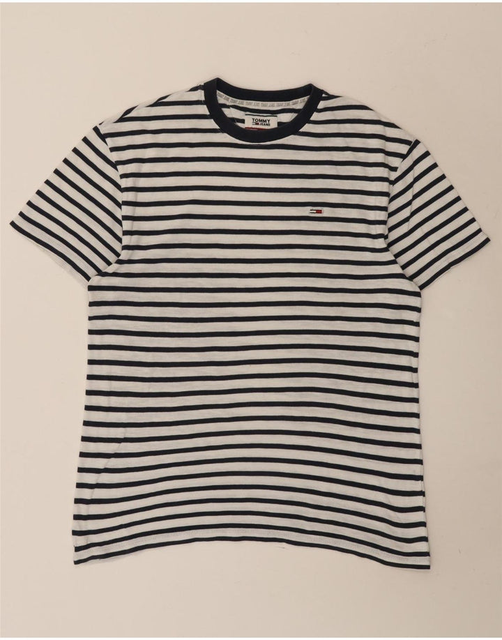 Tommy Hilfiger Herre T-Shirt Top Medium Hvid Stribet