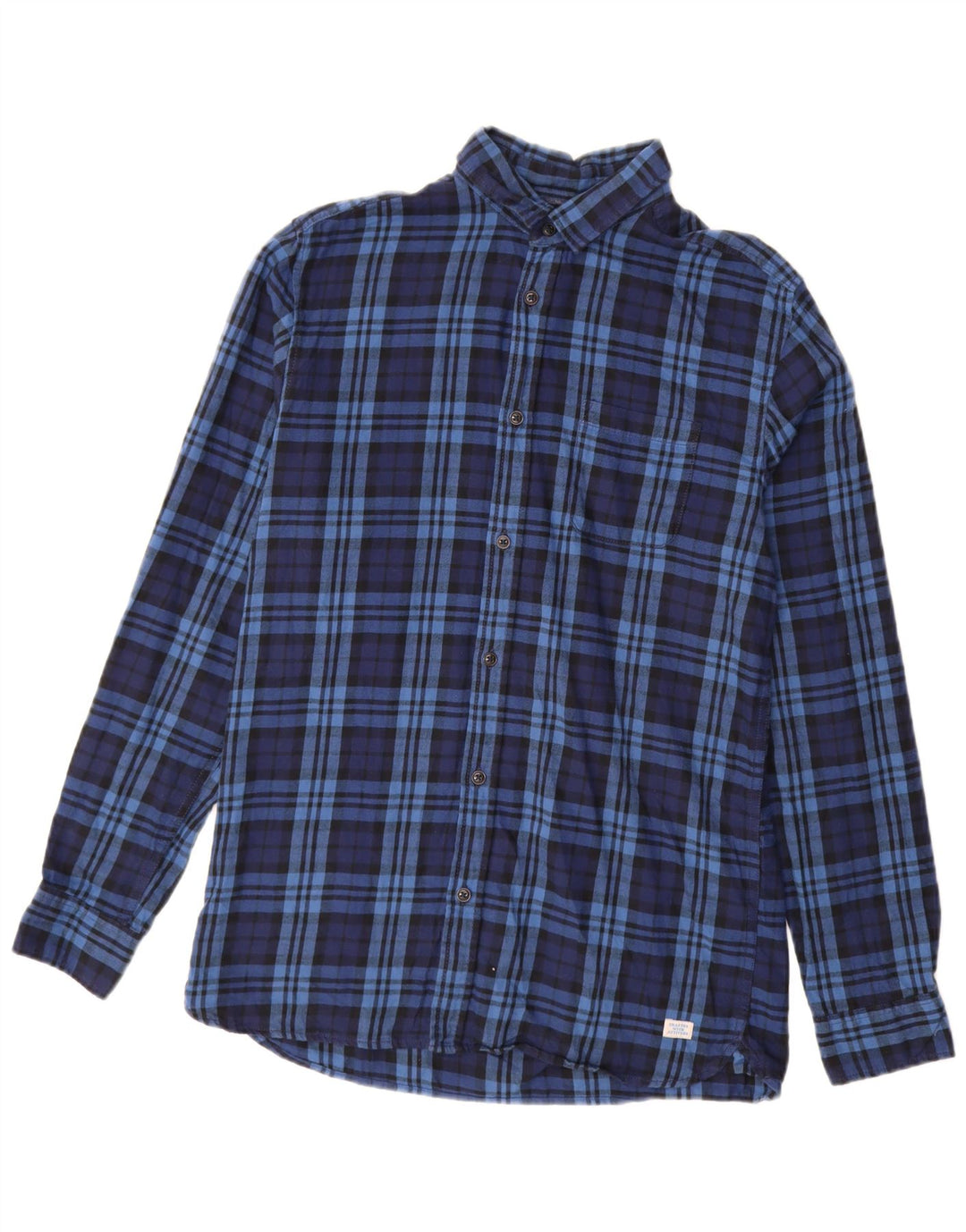 JACK & JONES Camicia da uomo in flanella di cotone a quadri blu navy medio