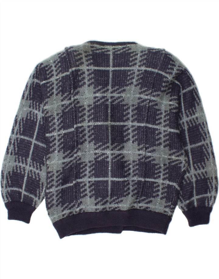 VINTAGE Womens Oversized Cardigan Sweater UK 14 Medium Navy Blue Check Vintage Vintage and Second-Hand Vintage from Messina Hembry 