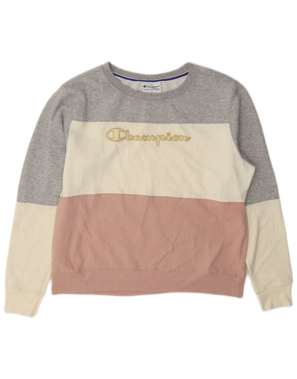 Champion Damen-Sweatshirt-Pullover UK 16 Large Mehrfarbiger Farbblock