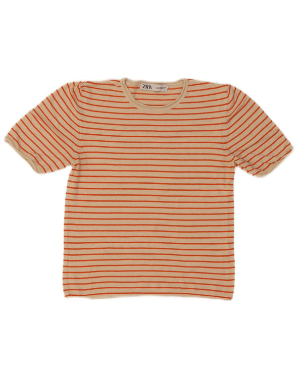 T-shirt corta da donna Zara Top UK 12 Viscosa a righe beige medio